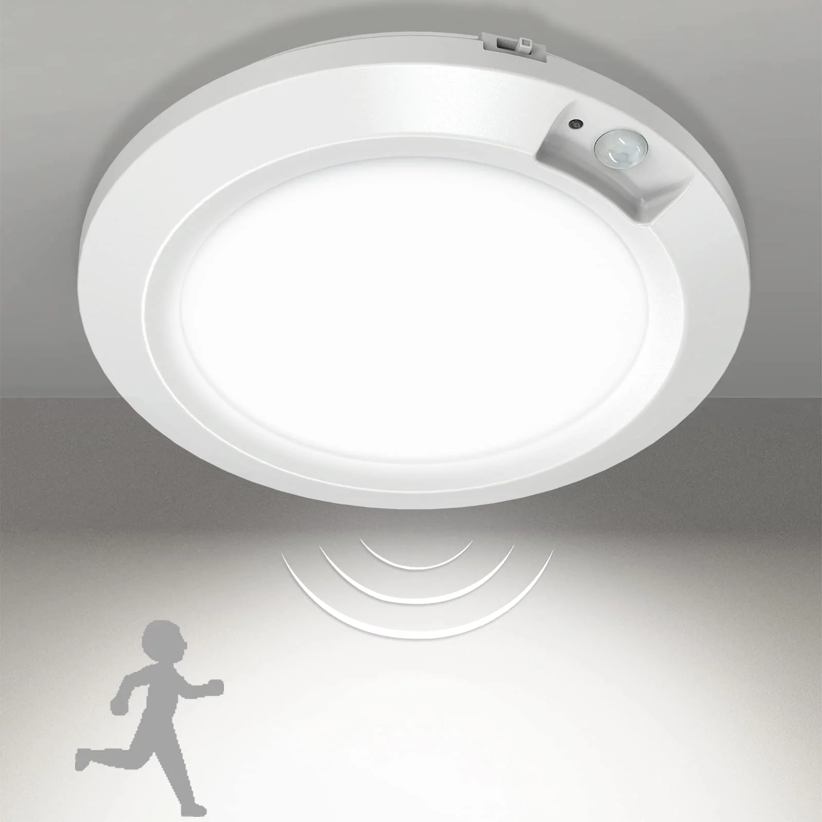 Bemexred LED Drahtlose Batteriebetriebene Deckenleuchte mit Bewegungsmelder Innen, 6000K Bewegungsmelder Lampen Batterie Nachtlicht für Schrank Flur Badzimmer Kellerschrank Treppe Ø16cm Kühlweiß