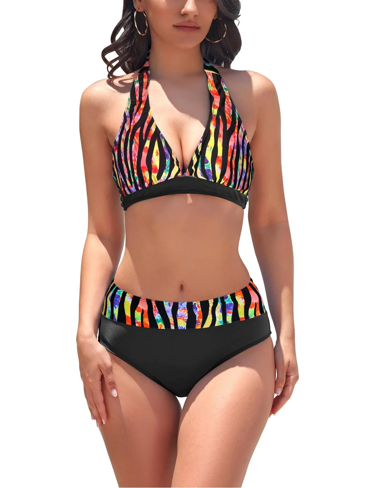 AYEEBOOY Damen Bikini Set Triangel Badeanzug Strand Lace Up Zweiteiliger Blumenmuster V Ausschnitt Bademode