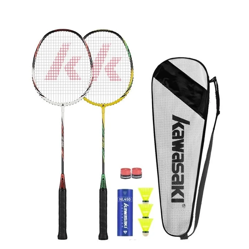 Kawasaki Badminton Set - Federballschläger Mit 3 Bällen, 1 Schlägertasche, 2 Schläger für Training und Sport - Profi