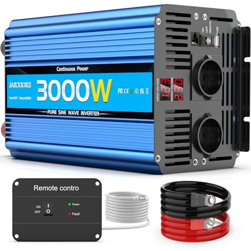 Wechselrichter 12v/24v auf 230v Reiner Sinus 1500W/2000W/3000W Spannungswandler 12V 230V Stromwechselrichter DC Umwandler Power Solar Inverter Konverter Stromwandler Auto mit EU Steckdose und USB