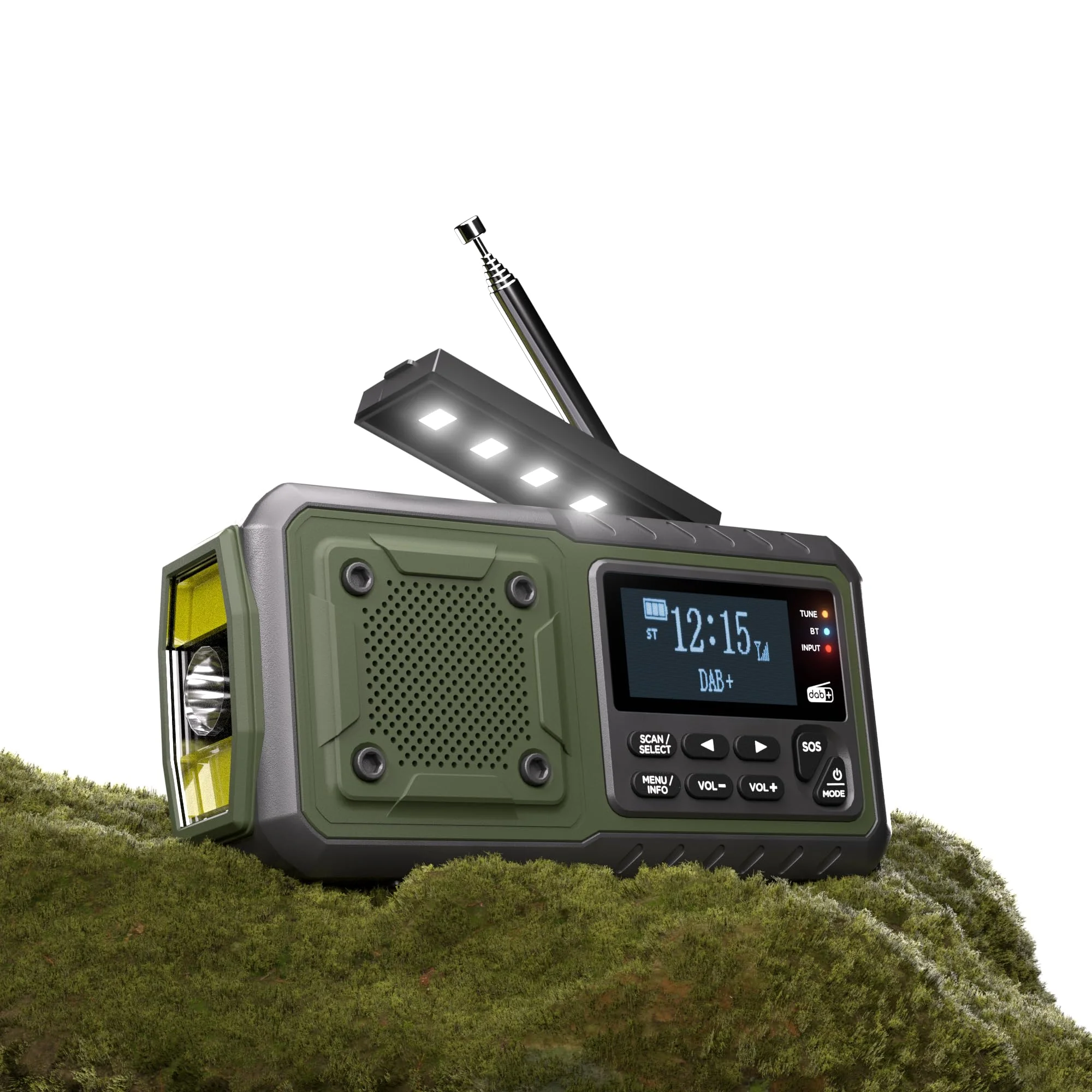 Acta Berg Kurbelradio DAB+/UKW, Notfallradio, 5.000 mAh Akku (Armee Grün) | mit USB, Batteriebetrieb möglich, Notfallausrüstung für Blackout, integrierte Taschenlampe, Ladegerät für Handy, Wecker