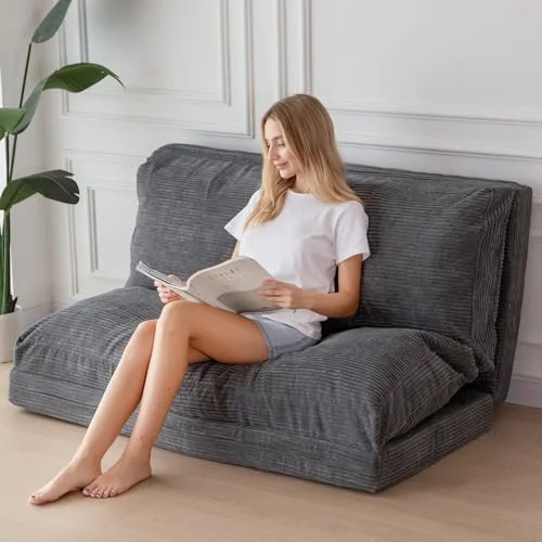 MAXYOYO Faltbarer Samt-Pouf mit Schaumstoffpolsterung, extra dick, 4 Schichten, Bodenmatratze/Sofa für Erwachsene, abnehmbare und maschinenwaschbare Hülle