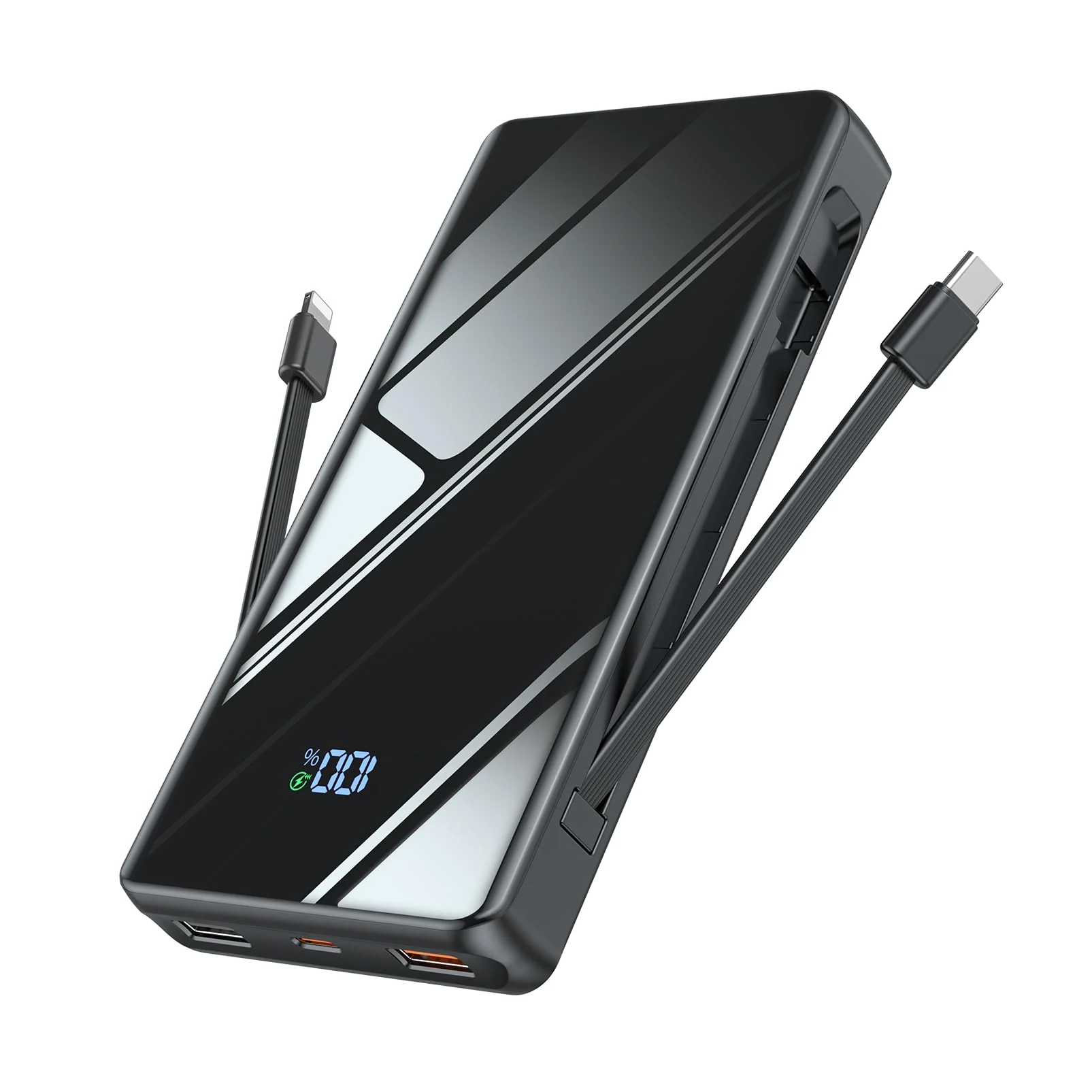Powerbank 20000mAh Power Bank USB C 20W SCP 22.5W Portable Schnellladefunktion Tragbares Ladegerät mit 3 Anschlüssen & 2 integrierten Kabeln Externe Handyakkus für iPhone 17/16/15/14/13 Samsung iPad