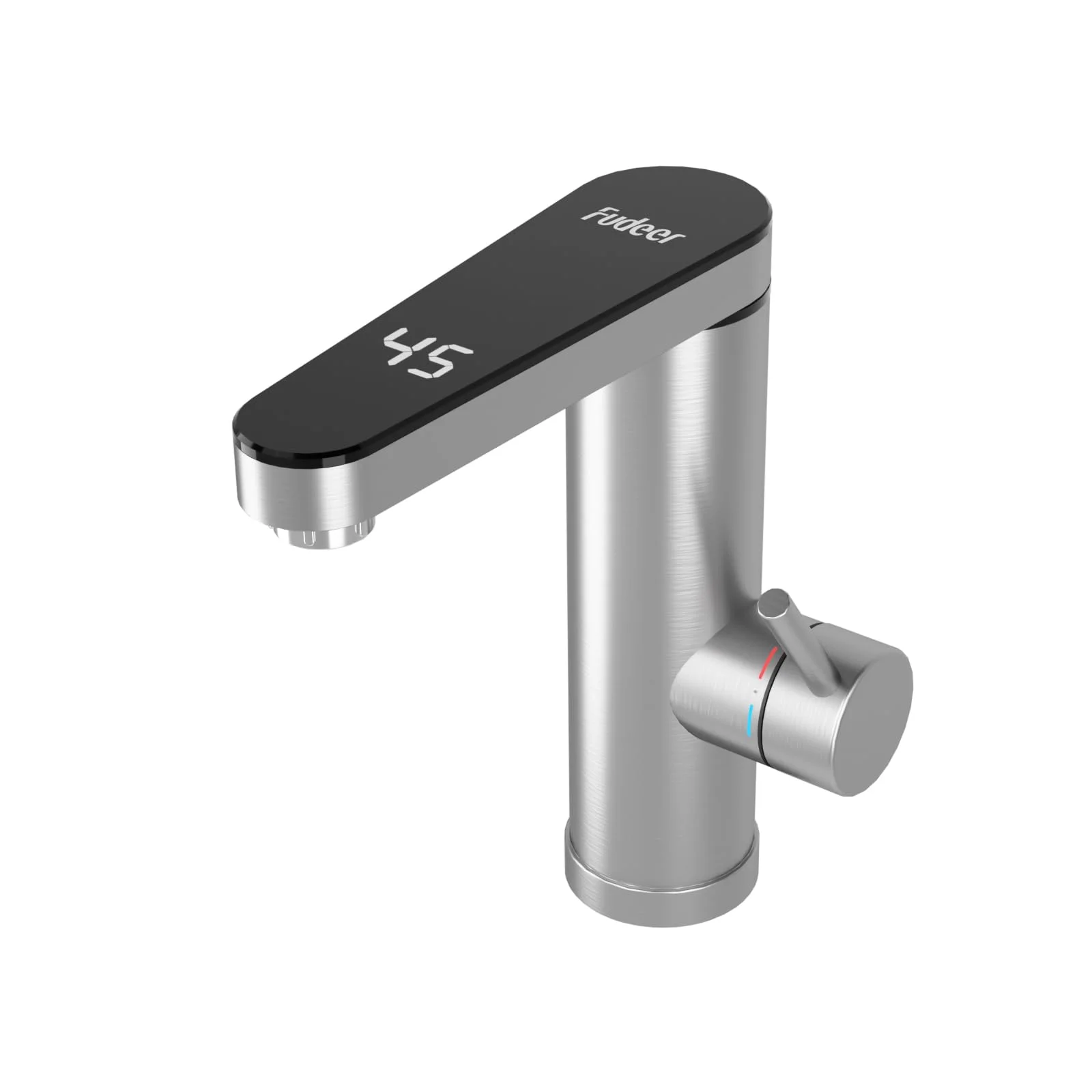 Fudeer wasserhahn mit durchlauferhitzer 230V, 3.3KW Badezimmer Elektrischer Wasserhahn mit digitaler Anzeige (30-45℃),Schnelles Aufheizen, 120° drehbarer Auslauf, 304 Edelstahl(Silber)