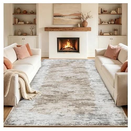 KOMTWNM Läufer Teppich Waschbarer Flurteppich mit Abstraktem Aquarell-Muster | rutschfeste Küchenmatte, Kurzflor-Velours für Wohnzimmer, Schlafzimmer