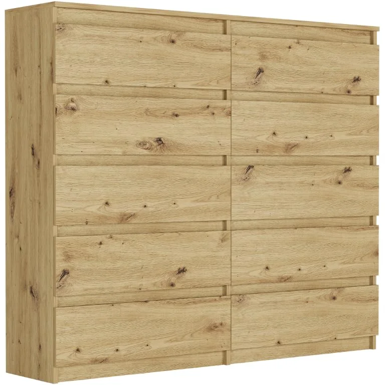 Framire Hohes Highboard Artisan Eiche 140x40x120 cm – breite Kommode mit 10 Schubladen, XXL Sideboard für Wohnzimmer, Schlafzimmer & Flur, Modern R-140-S10