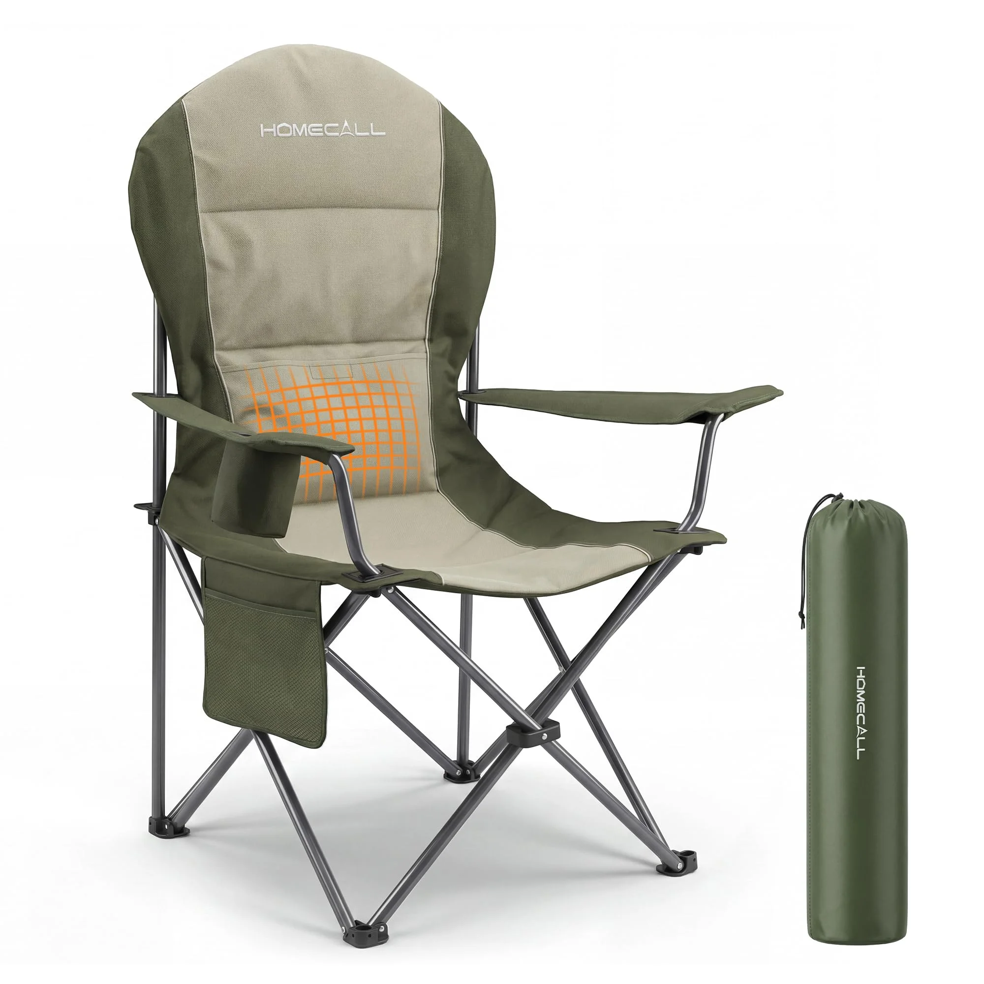 Homecall Campingstuhl Faltbar 150kg Belastbar Campingstuhl Hochlehner 108cm mit Lendenwirbelstütze, Gepolstert Klappstuhl Camping Stuhl Angelstuhl Faltbar für Garten Picknick (Grün - 1 Stück)