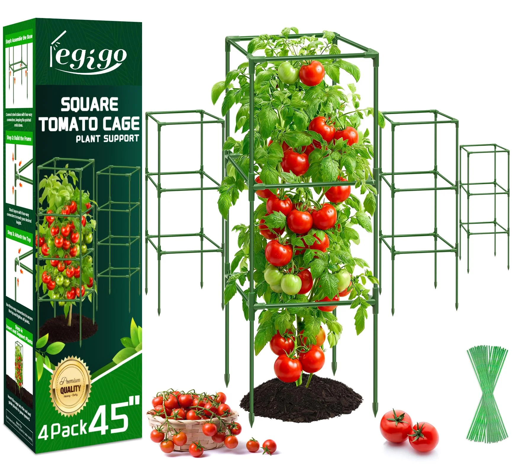 Legigo Quadratische Tomatenkäfige für den Garten – Pflanzenstütze, Tomatenspalier & Rankhilfe für Kletterpflanzen, Hochbeet, Gurken, Paprika und Blumen