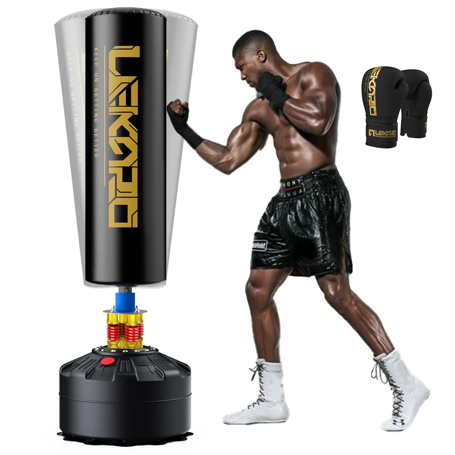 LEKÄRO Freistehender Boxsack mit Boxhandschuhe Kickboxsack Schwerer Erwachsenen Standboxsack mit Saugfuß Muay Thai MMA Training