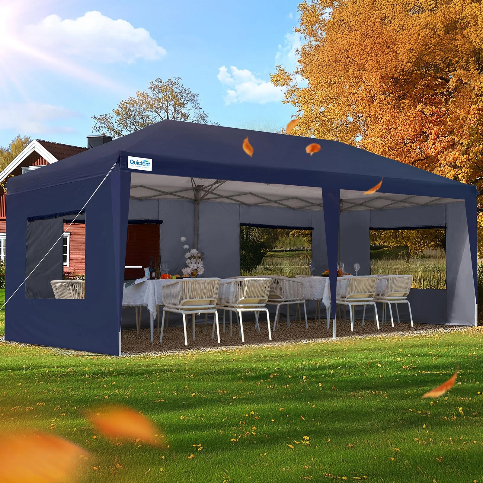 Quictent Pavillon 3x6m Faltpavillon mit 6 Seitenwänden, Gartenpavillon mit Rollentasche, Partyzelt 3x6 wasserdicht stabil, für Party im Freien, Hochzeiten, Fest, UV 50+,Blau