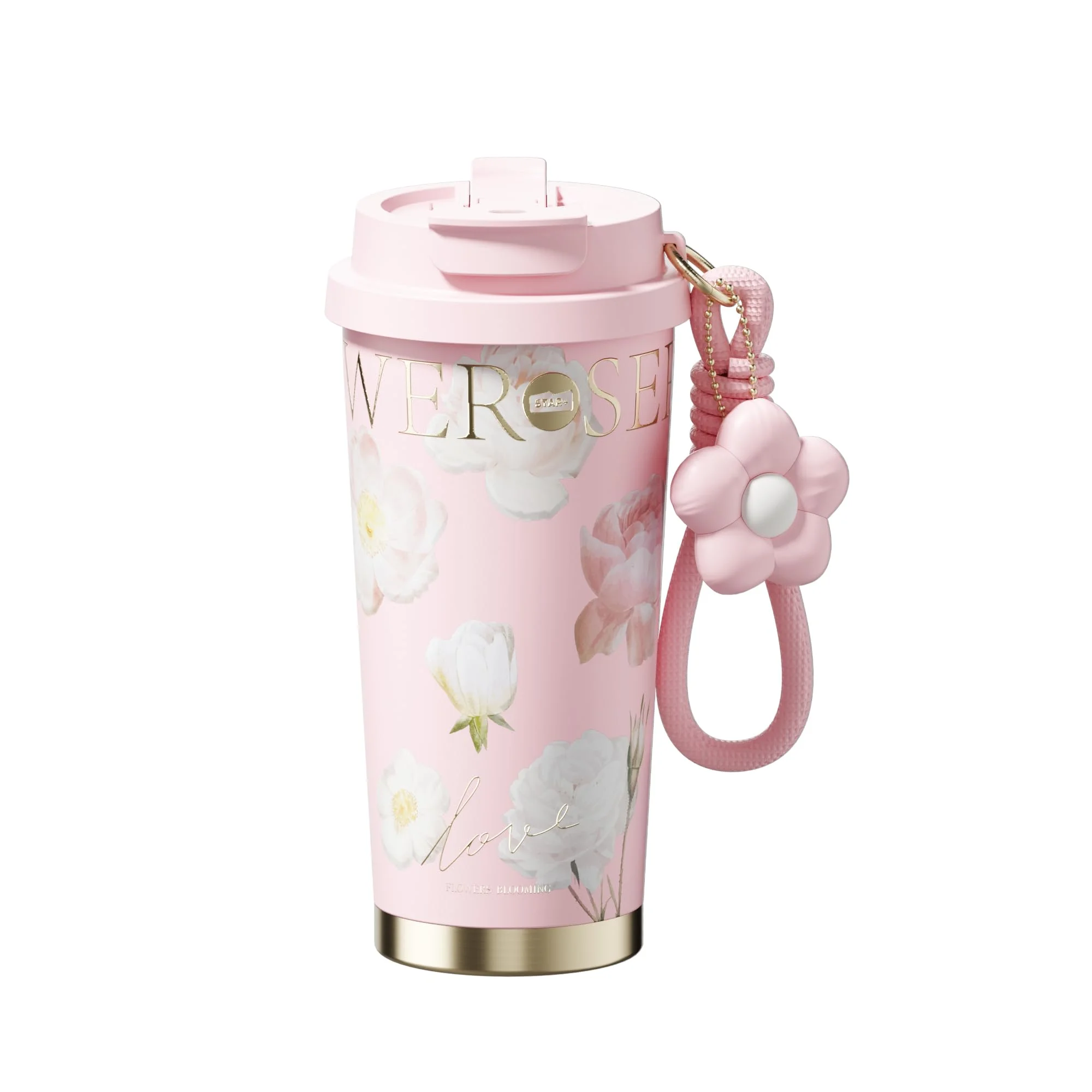 Sidagar Isolierter Reise-Kaffeebecher, 532 ml Edelstahl-Kaffeebecher mit umklappbarem Strohhalm, doppelwandiger Thermobecher mit auslaufsicherem Deckel, wiederverwendbare Keramik-Wasserflasche für das