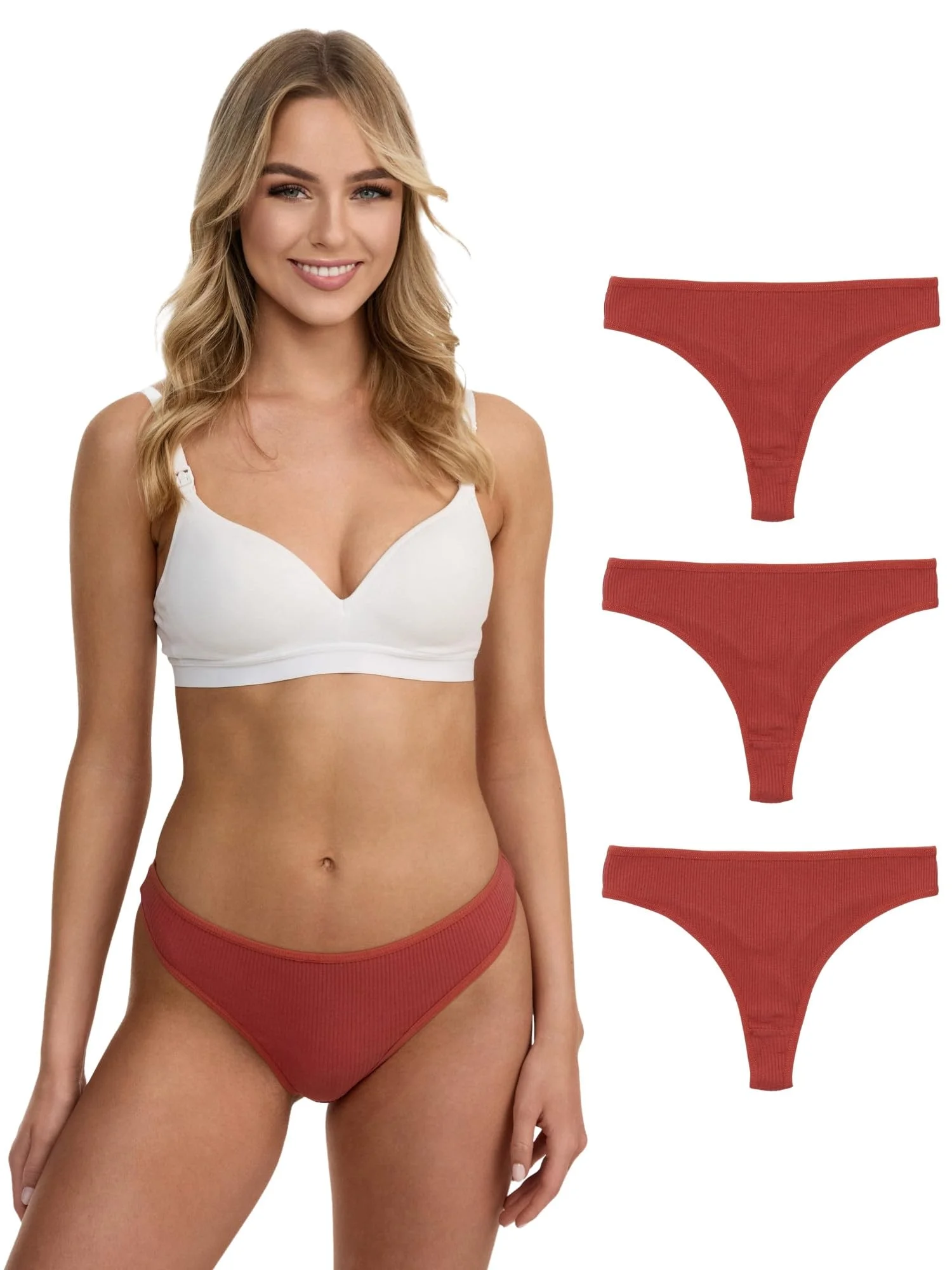 Tazzio Damen String (3er-Pack) Tanga, RIPP-Struktur, Etikettfrei F933