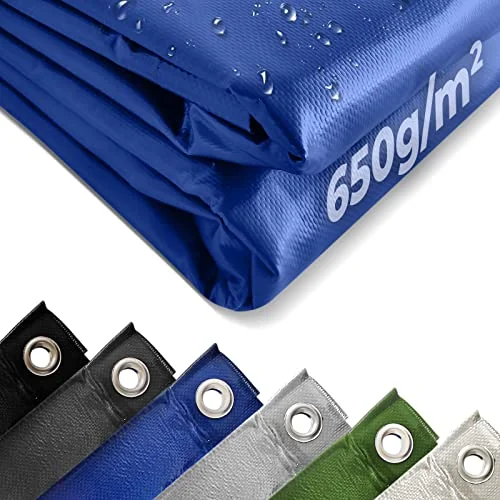 Jago® Abdeckplane - 650 g/m², 2x3/3x5/3x6/4x3/4x5/4x6/4x7/4x8/5x6/5x7/5x8 m, Wasserdicht & Reißfest, mit Ösen, Farbwahl, PVC-Schutzplane, LKW Plane Gewebeplane, Regenplane (Blau, 5 x 6 m)