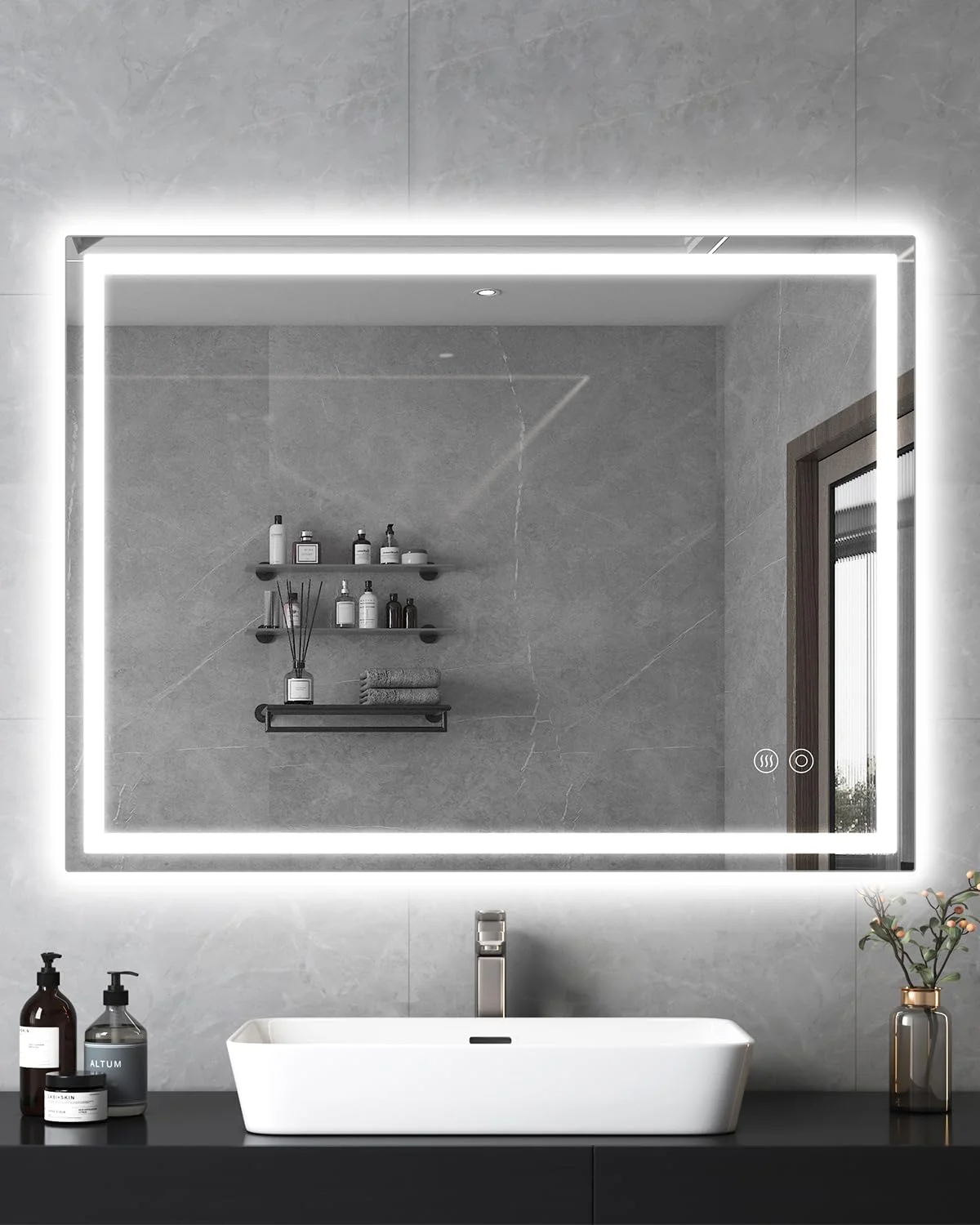 Habison Badspiegel mit Beleuchtung, 60x80cm LED Bad Spiegel mit Licht Mit 3000k/4000k/6000k, Spiegel mit Beleuchtung Touch, Dimmbar, Antibeschlag, Memory, IP44, Anti-Fog Badezimmerspiegel
