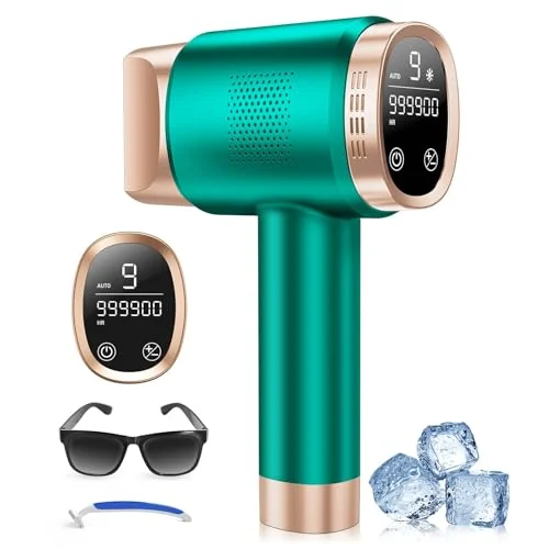 21J Geräte Haarentfernung mit 8℃ Eiskühlsystem, Haarentferner 9 Stufen & 600 NM Rotlicht, LCD-Touchscreen Haarentfernungsgerät für Frauen Männer, Gesicht Arm Bikinizone Körper