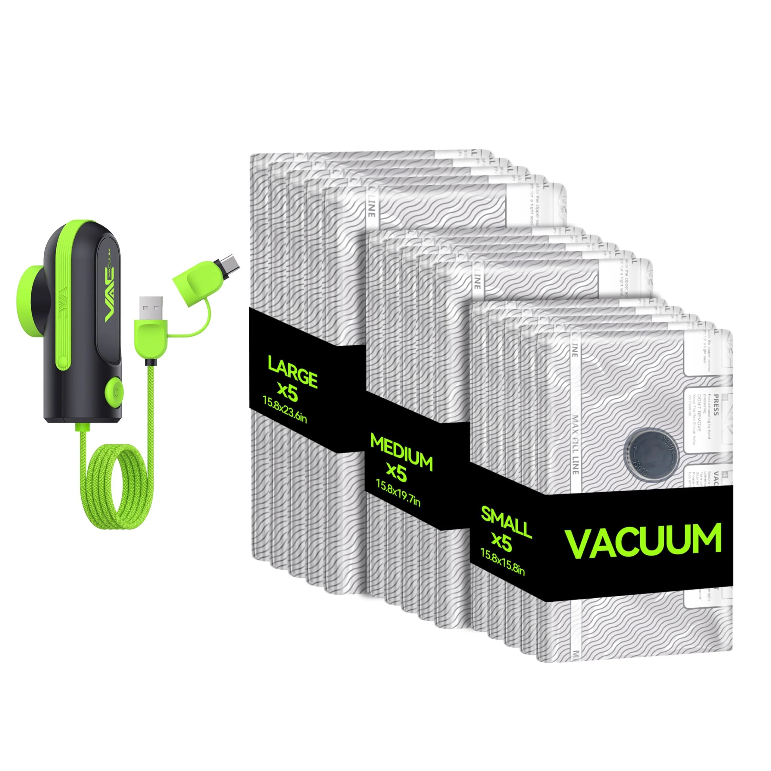 VACKFOX vakuum koffer mit pumpe mit USB- und Type-C-Pumpe,für Reise- und Haushaltskleidung sowie Decken