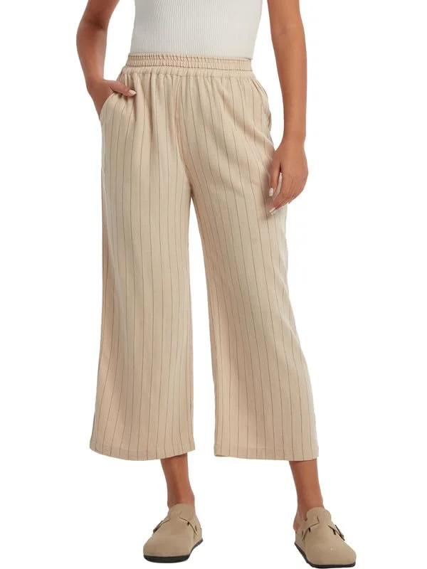 Les umes Damen Weitbeinige Hose Hochtailliert Leinen Viskose Mix Harem Plus Size Crop Elastische Taille Sommer