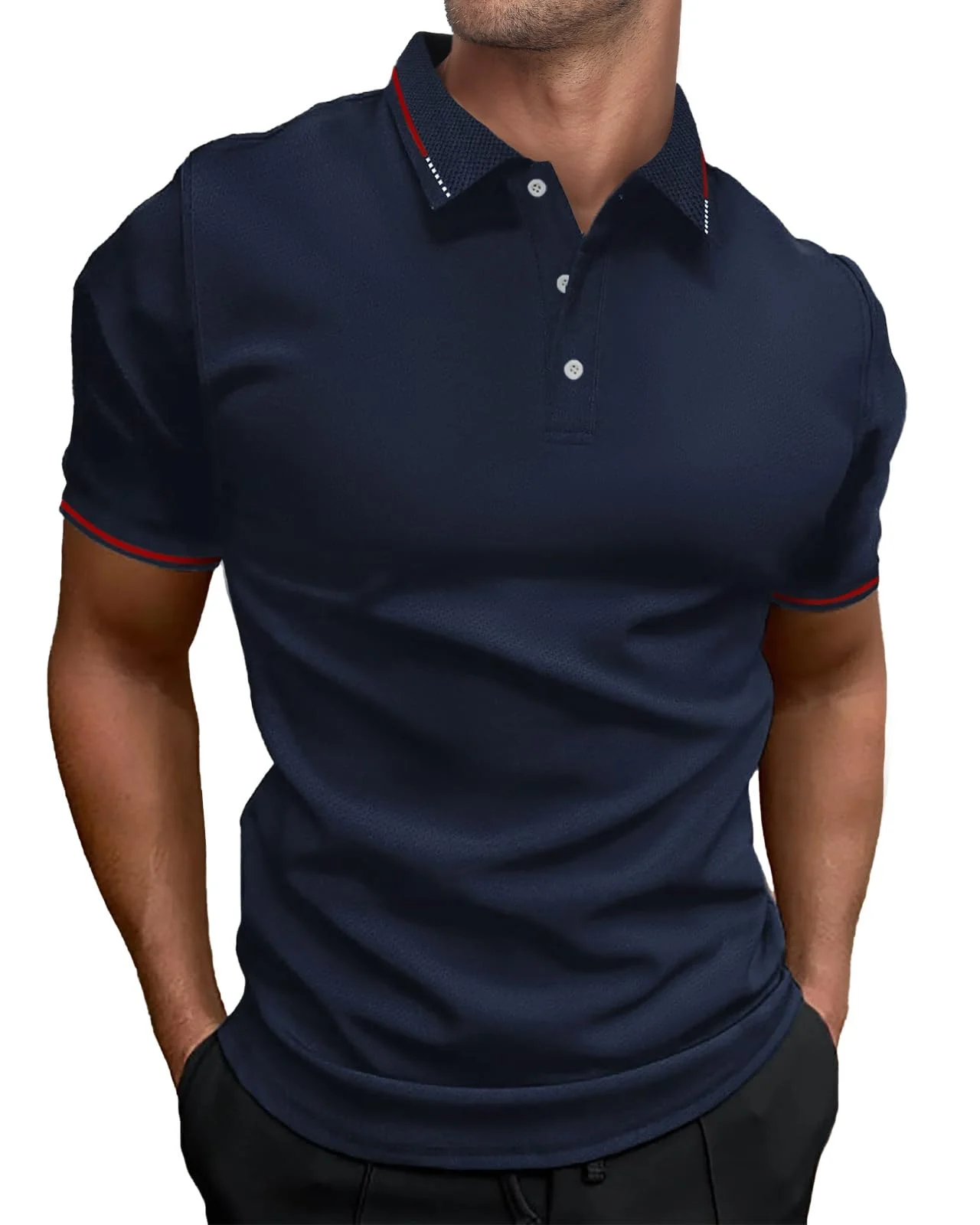 HMIYA Herren Poloshirt-Kontrast Kurzarm Polohemd Male Polo Klassisches