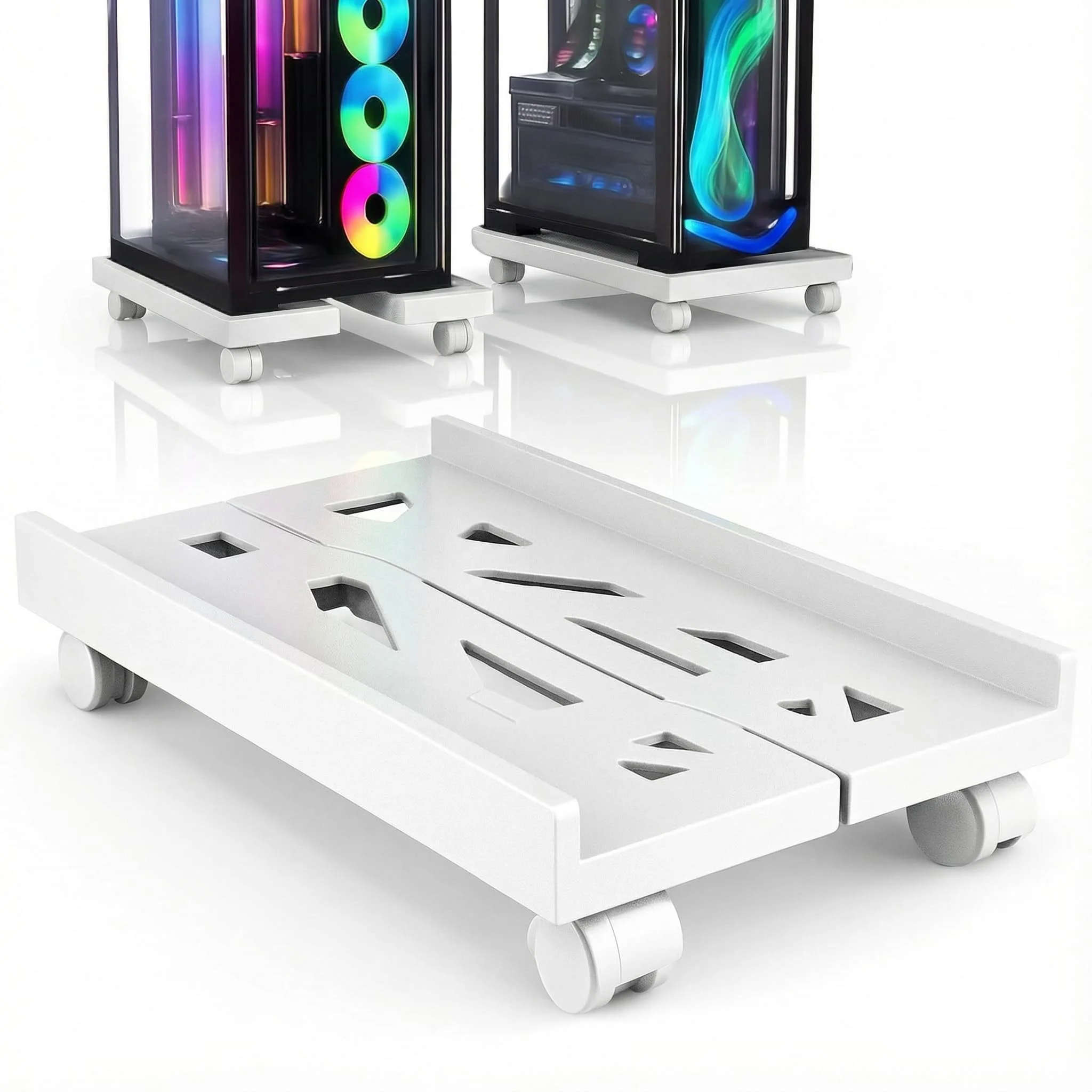 BOTEWO Weiß PC Ständer mit Rollen: Computer PC Tower Ständer Einstellbare CPU Halterung Wagen Unter Schreibtisch Universal für Home Office Desk