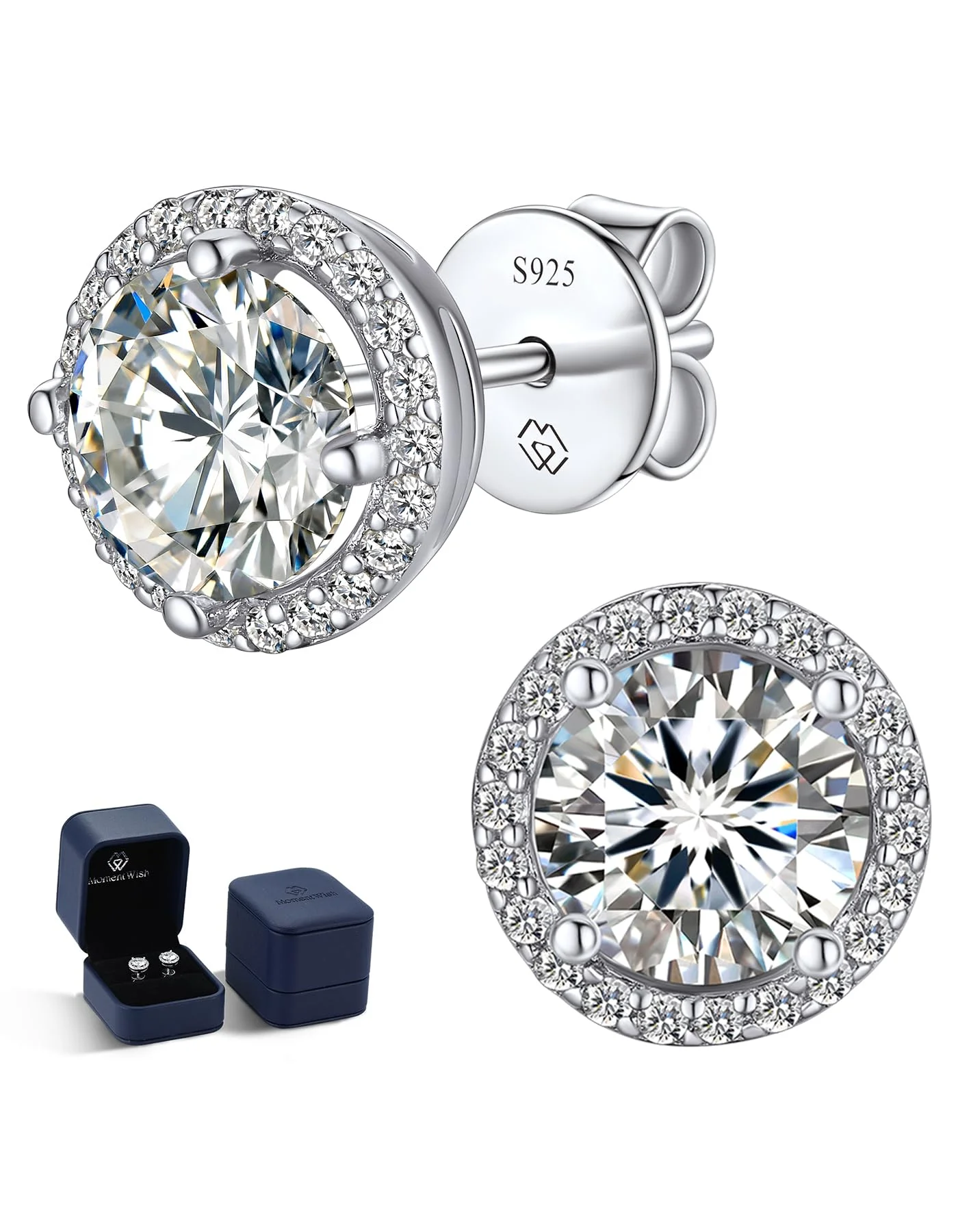 MomentWish Moissanite Ohrringe Silber 925, 1-2 Karat Ohrstecker Damen Schmuck Hypoallergen Liebes Geschenk Valentinstag Muttertag für Frauen Mama 4mm/5mm/6.5mm