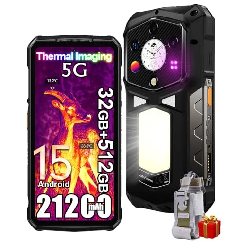 Ulefone Armor 29 Pro Thermal 5G Outdoor Handy AI Smartphone mit Wärmebildkamera, 32GB+512GB/2TB Android 15 Baustellenhandy, AMOLED Display 6.67” FHD+, 21200mAh/120W, 64MP+50MP, 1000LM Lampe, WiFi 6E