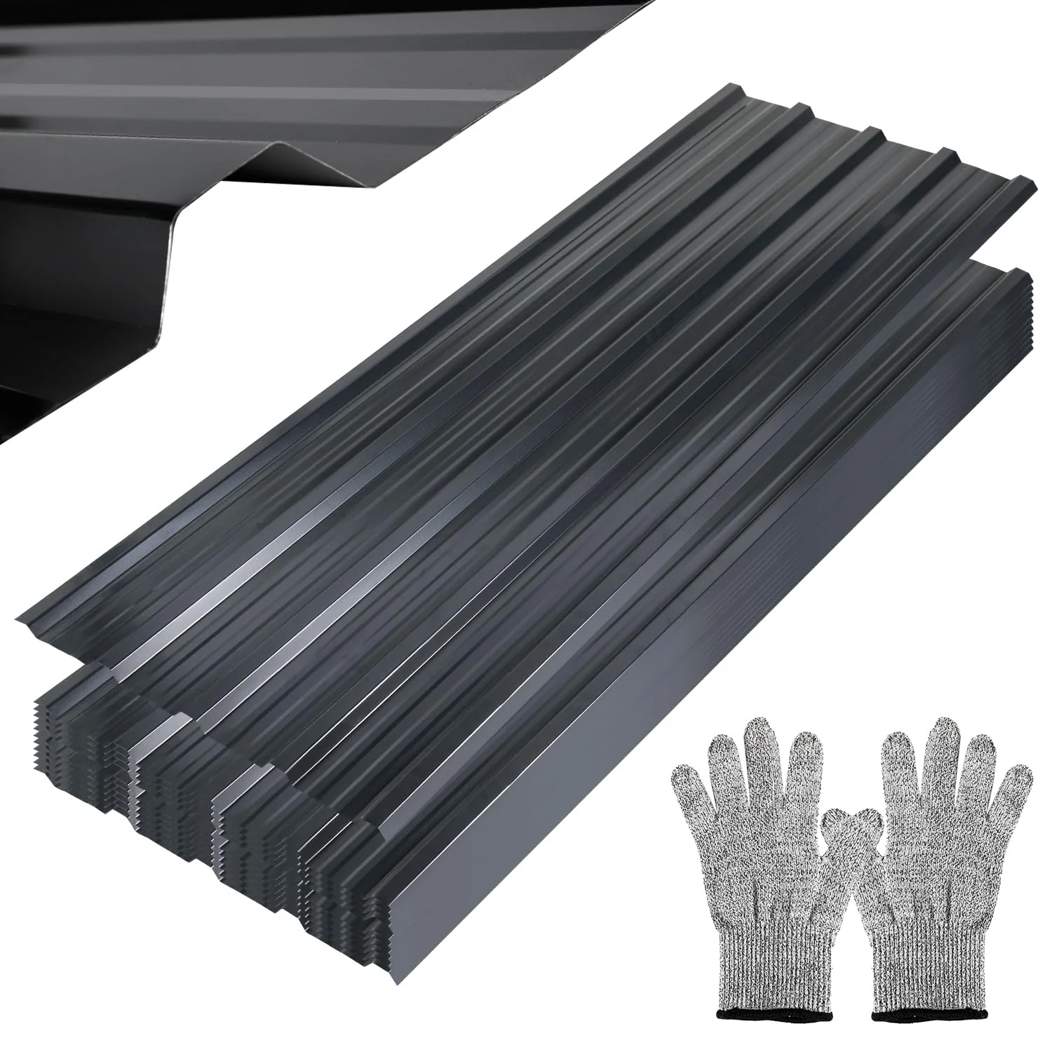 ISOISL 12x Trapezblech Profilblech Wellblechplatten für Dach 129cm x 46cm / 7 m² Montagehandschuhe Trapezblech Anthrazit Metallblech