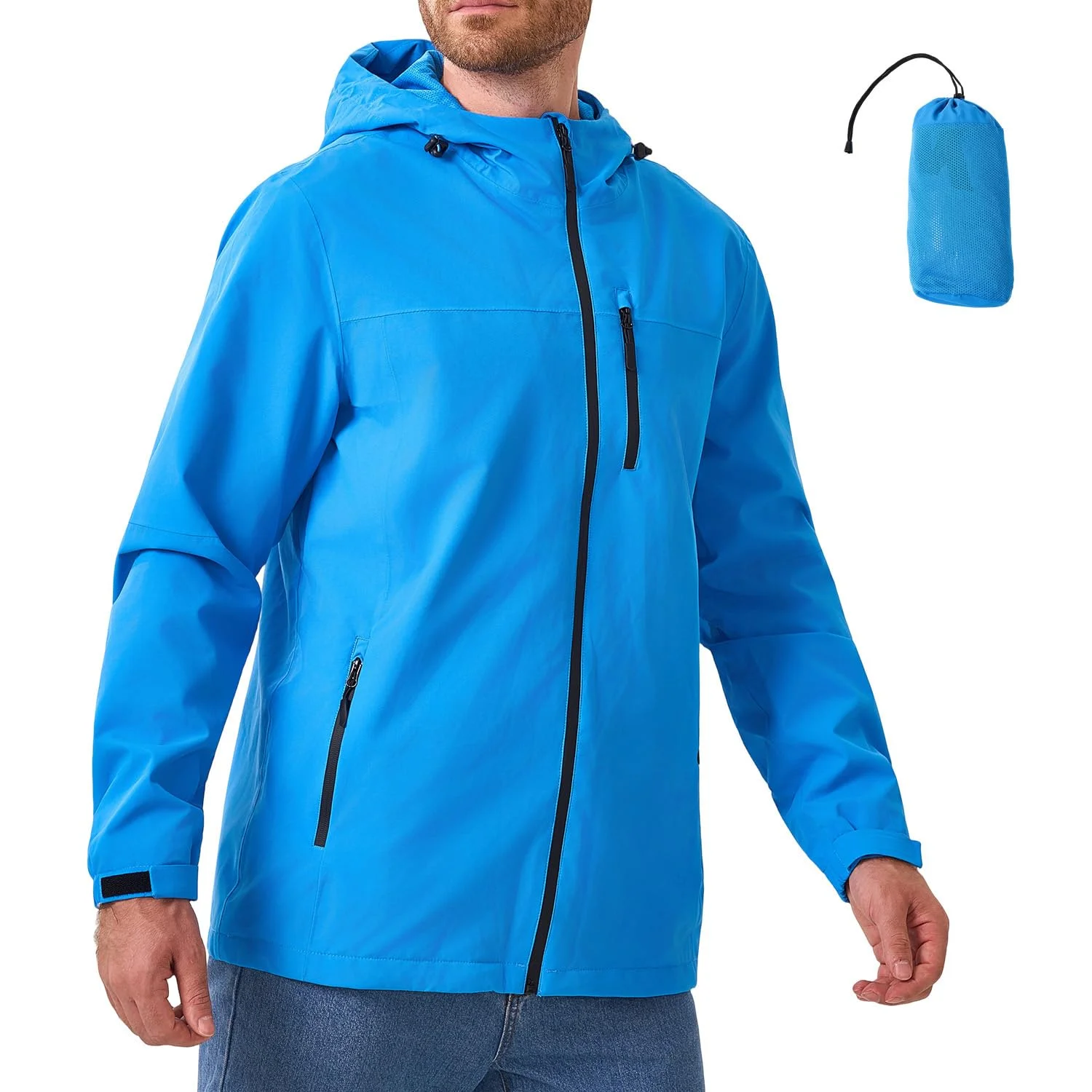PYALT Jacke Herren Wasserdichte Atmungsaktiv Softshelljacke Leichte Regenjacke Packbare Windbreaker Fahrrad Regenmantel mit Kapuze