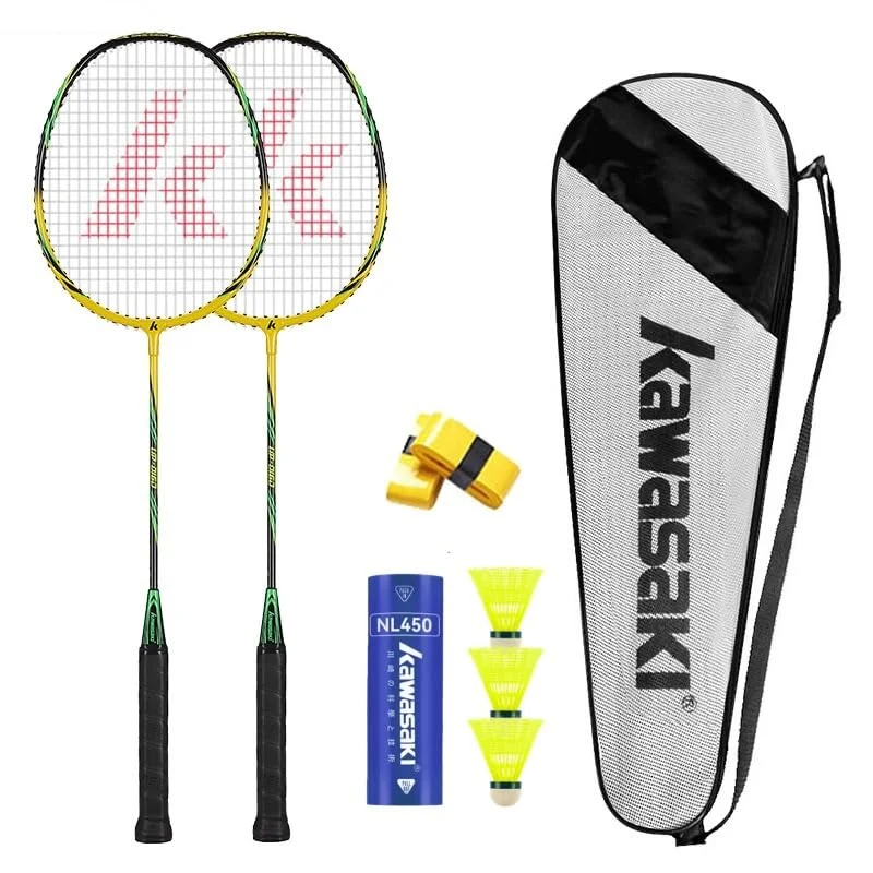 Kawasaki Badminton Set - Federballschläger Mit 3 Bällen, 1 Schlägertasche, 2 Schläger für Training und Sport - Profi