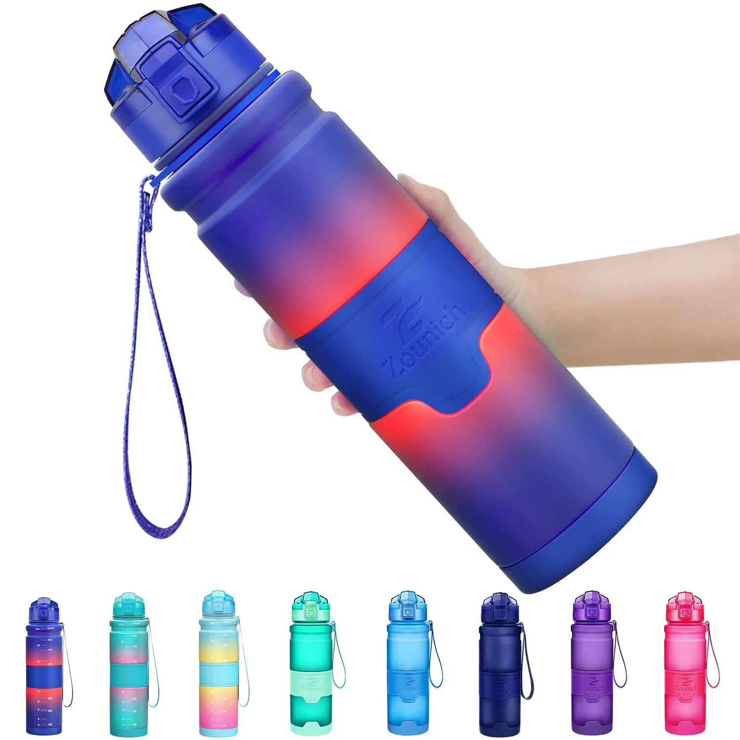 Zounich Trinkflasche 1L Sport BPA frei Auslaufsicher 700ml/500ml/400ml Wasserflasche Kunststoff Sporttrinkflaschen Plastik für Kinder Schule, Fahrrad, trinkflaschen Filter Liter kohlensäure geeignet