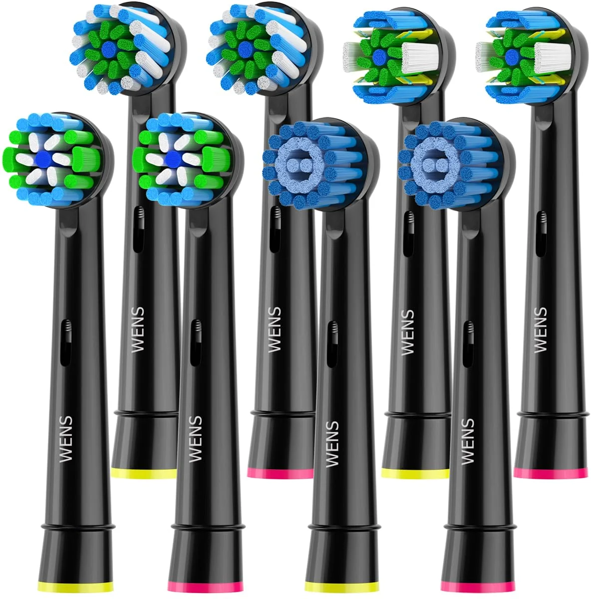 WENS Sensitive Aufsteckbürsten Kompatibel mit Oral b Elektrische Zahnbürste, Zahnbürstenköpfe Geeignet für Oral-B Pro1000/2000, 2 Sensitive, 2 Precision, 2 Floss, 2 Cross, Schwarz 8er