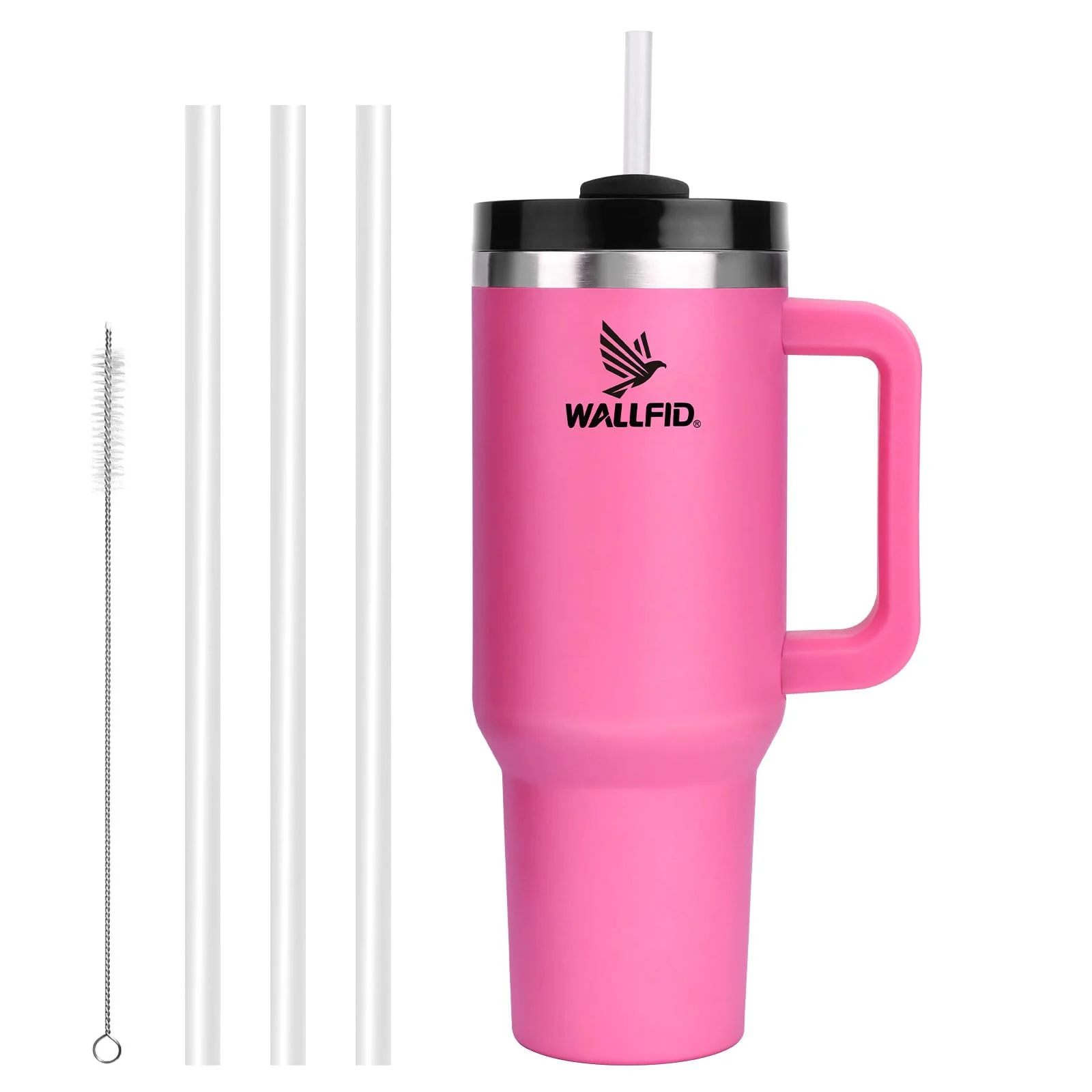 WALLFID 40oz Thermobecher aus Edelstahl, Vakuum-Isoliert mit Deckel, 3 Strohhalmen und 1 Strohhalm Bürste, Für Heiß- und Kaltgetränke, Ideal für Kaffee, Tee, Smoothies und Mehr(Rosa)
