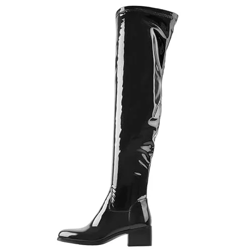 MissHeel Elastische Stiefel Langschaft Overknee Blockabsatz Lack