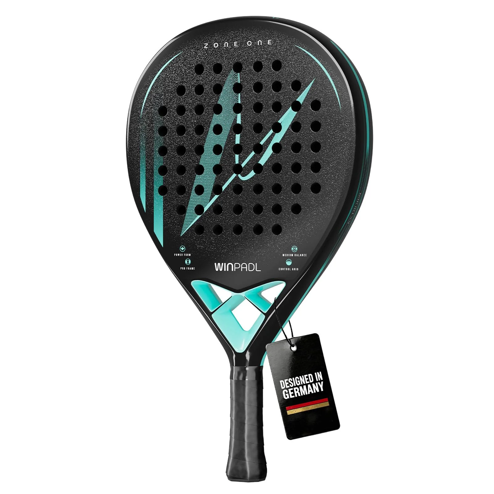 WINPADL Padelschläger Zone One aus Carbonfaser - 100% Carbon-Rahmen, Soft-Eva-Kern, 365 g, Tropfenform, raue Schlagfläche - Für Damen und Herren