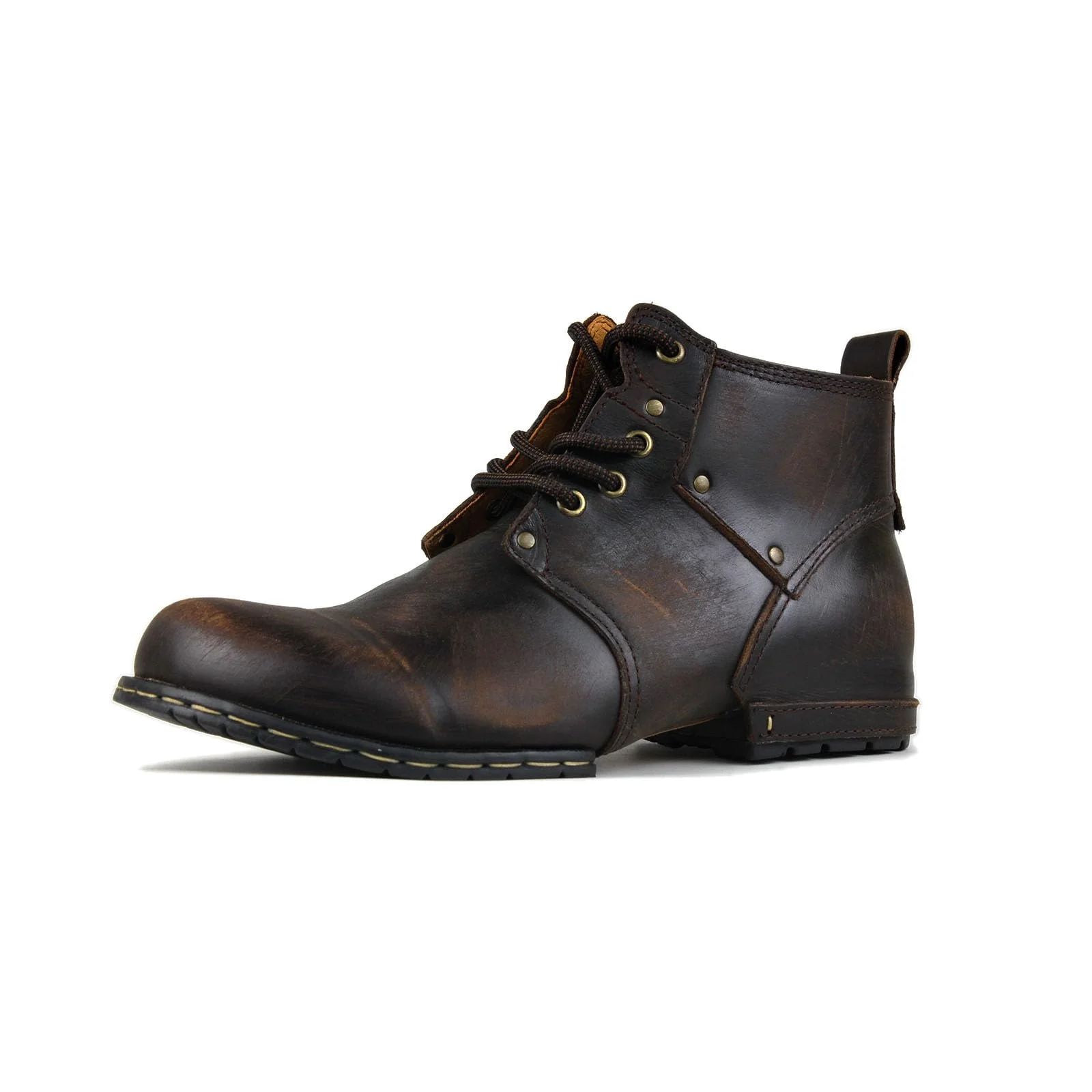 OSSTONE Retro Braun Herren leder chukkastiefel Worker biker