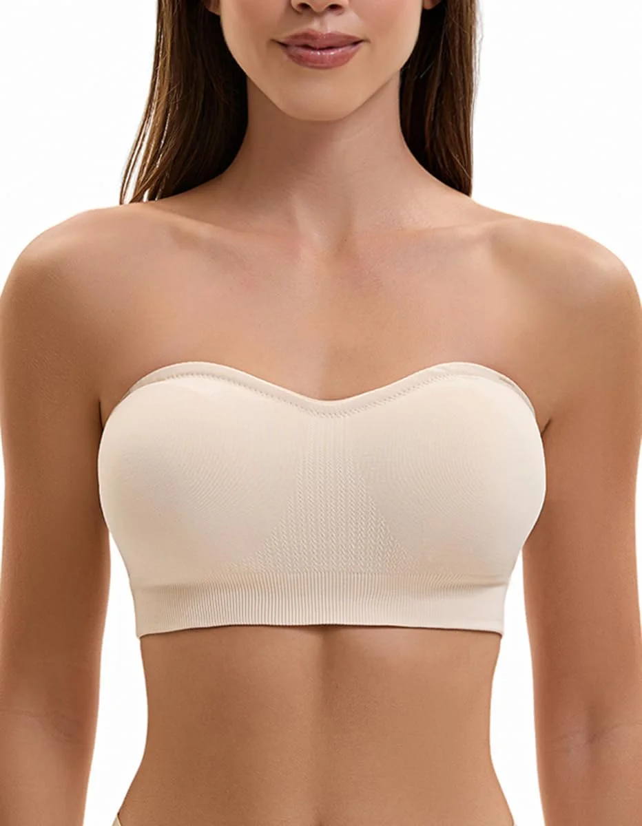 Damen Trägerloser BH Push Up Ohne Bügel Bandeau Top Große Größen Rutschfestes Silikon Bralette Nahtlose Tube Top mit Klare und Schwarz Träger