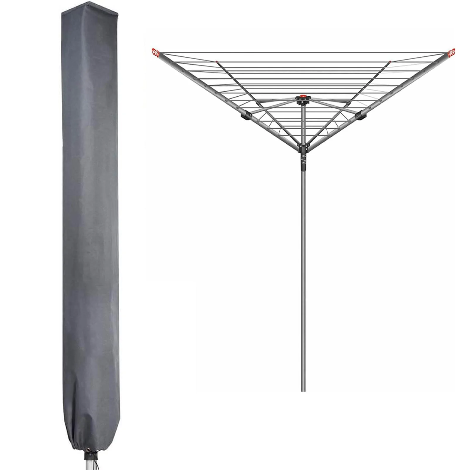 PATIO PLUS Schutzhülle für Wäschespinne, Wasserdicht Schutzhülle für Ampelschirme mit hochdichter Oxford PVC-Beschichtung mit Reißverschluss 600D, Grau 16x16x180cm