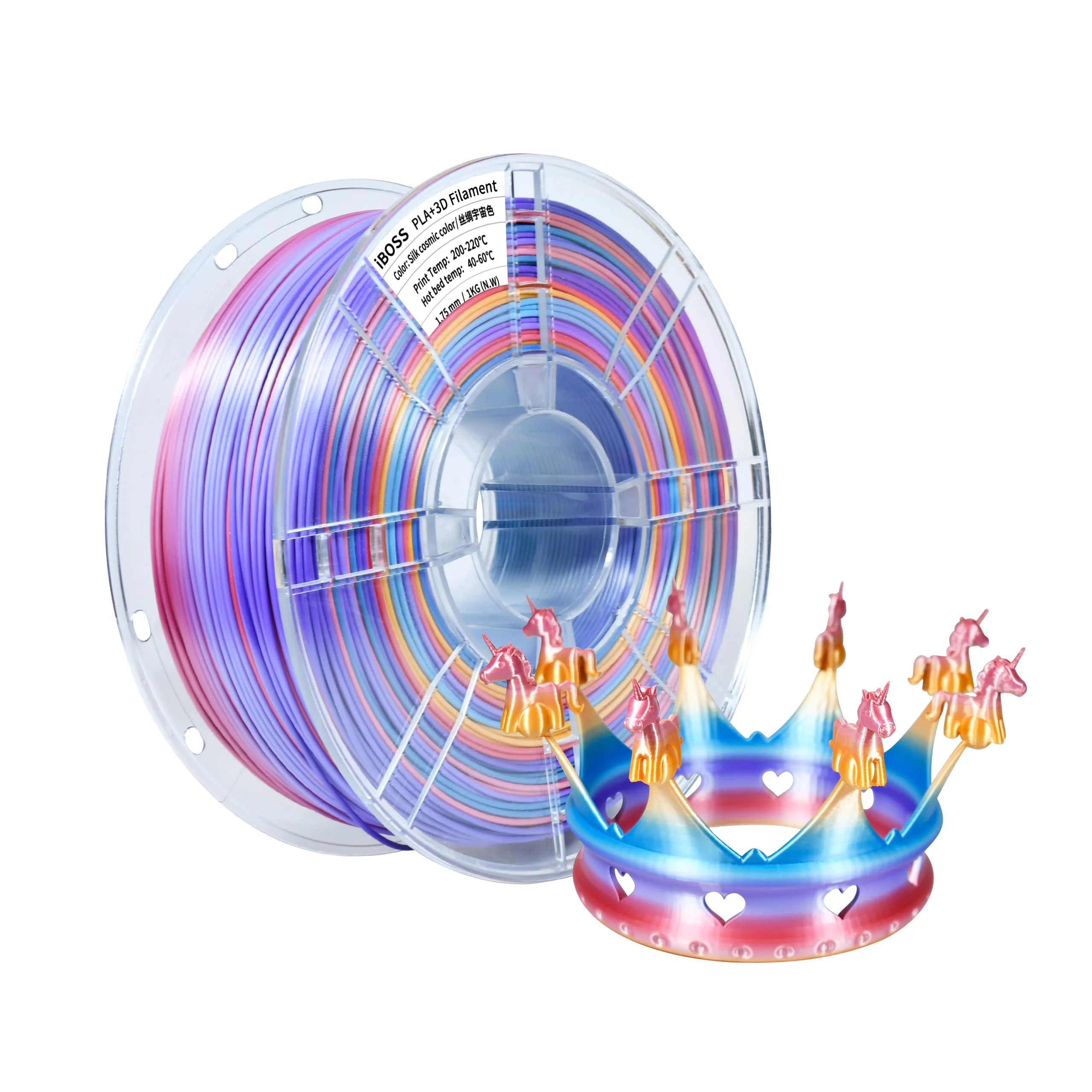 iBOSS mehrfarbiges PLA+ Filament 1,75 mm, PLA Plus Seidenregenbogen 3D-Druckerfilament 1 kg (2,2 Pfund), farbveränderndes PLA PLUS Filament, kosmischer Regenbogen