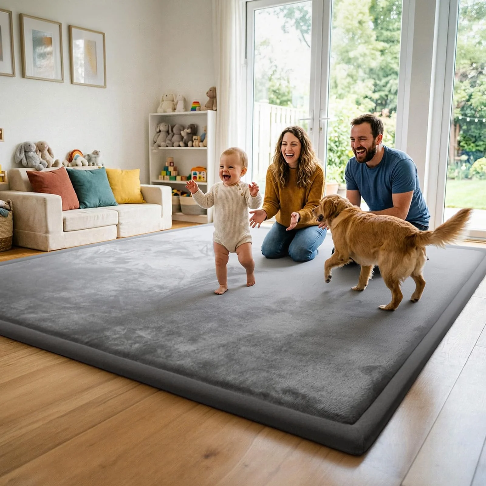 AEOCOO Krabbelmatte Baby 180x200 cm – 3,3 cm extra Dicke Krabbeldecke & Spielmatte aus Schaumstoff, rutschfest, für Laufgitter, Wohnzimmer Kinderteppich, Dunkelgrau