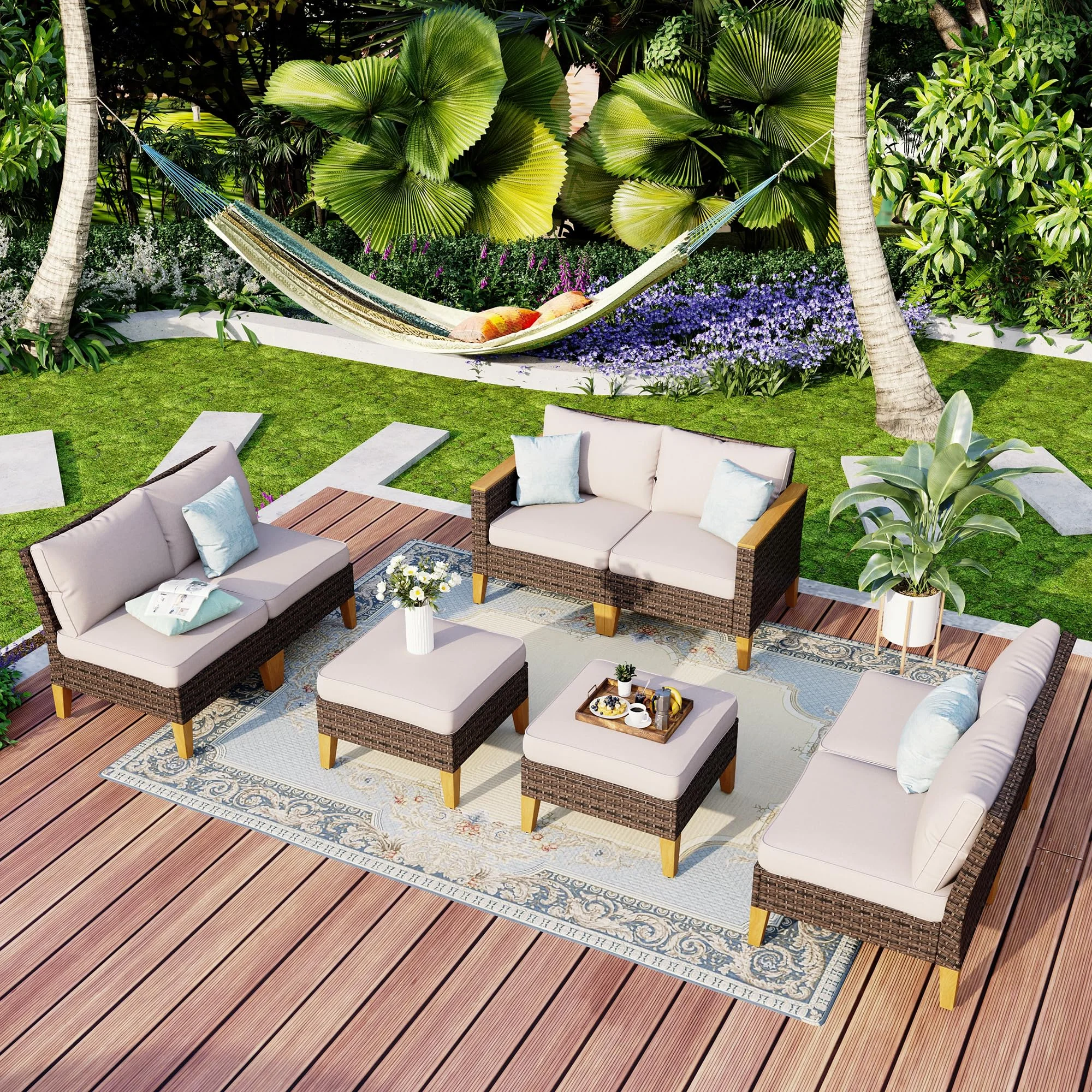 MFSTUDIO Polyrattan Lounge Set, Aktualisierte Rippen, 20% Dicker als Andere, Cushion PRO Fabric Wasserdicht, Leicht zu Reinigen. Gartenmöbel Wetterfest, Sitzgruppe für Garten.