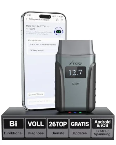 XTOOL A30M OBD2 Diagnosegerät Bluetooth, Diagnosegerät Auto mit Bidirektionaler für Alle Systeme, Kfz-Auslesegerät für Android/iOS mit 26+ Resets (Öl/ABS/BMS/DPF), CAN FD, Lebenslange Updates