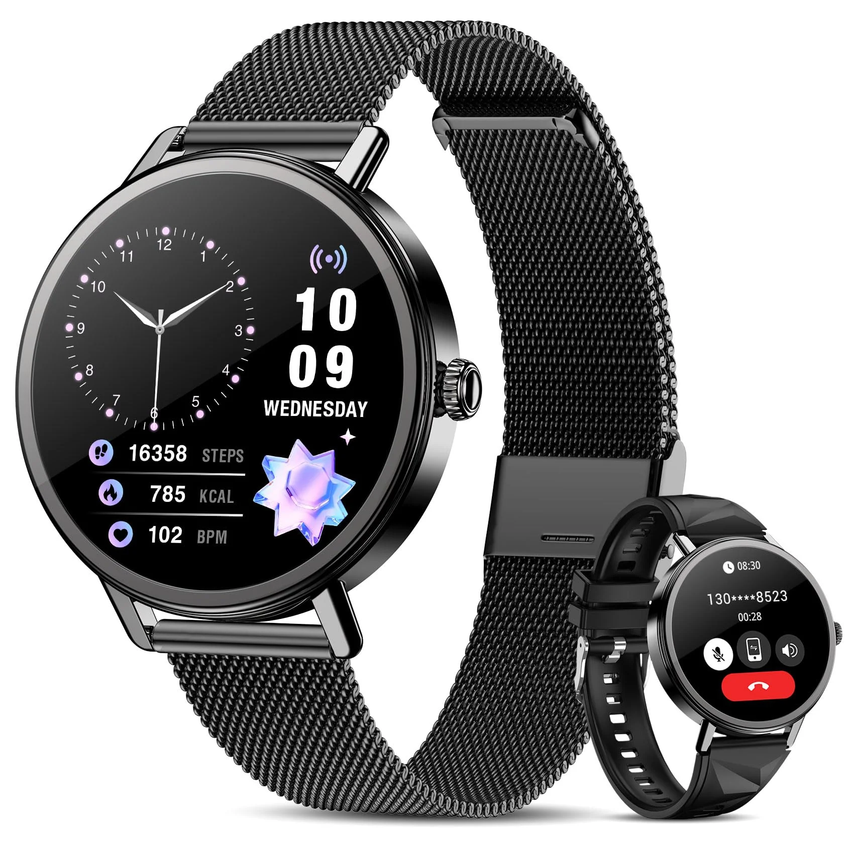 IOWODO Smartwatch Damen mit Telefonfunktion, 1,26 Zoll HD Touchscreen, Bluetooth 5.4, 100+ Sportmodi, Herzfrequenz- und SpO2-Messung, Zyklus-Tracker, IP68 Wasserdicht, Geschenk für Frauen, Roségold