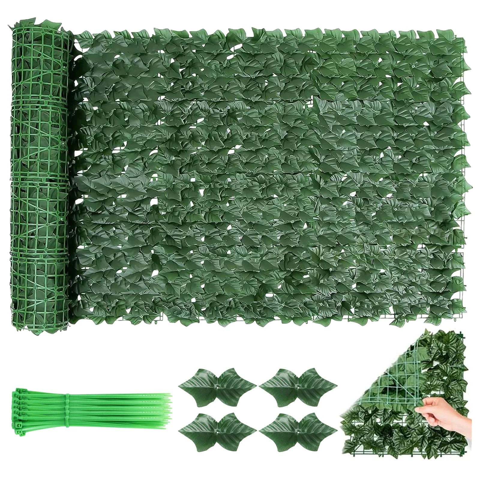 Balkon Sichtschutz 300x100cm Sichtschutzzaun, Efeu Sichtschutz Outdoor, Uv-Beständig Balkonsichtschutz Garten, Künstlicher Heckenzaun Künstliche Efeu Blatt Dekoration Mit Kabelbindern