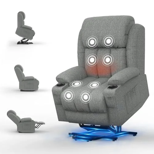 SQUEBILIFE Fernsehsessel Elektrisch Verstellbar, Aufstehhilfe Massagesessel mit Massage Wärmefunktion Seniorensessel für Senioren, 2 Seitentaschen und Getränkehalter,USB+ Typ-C Anschluss