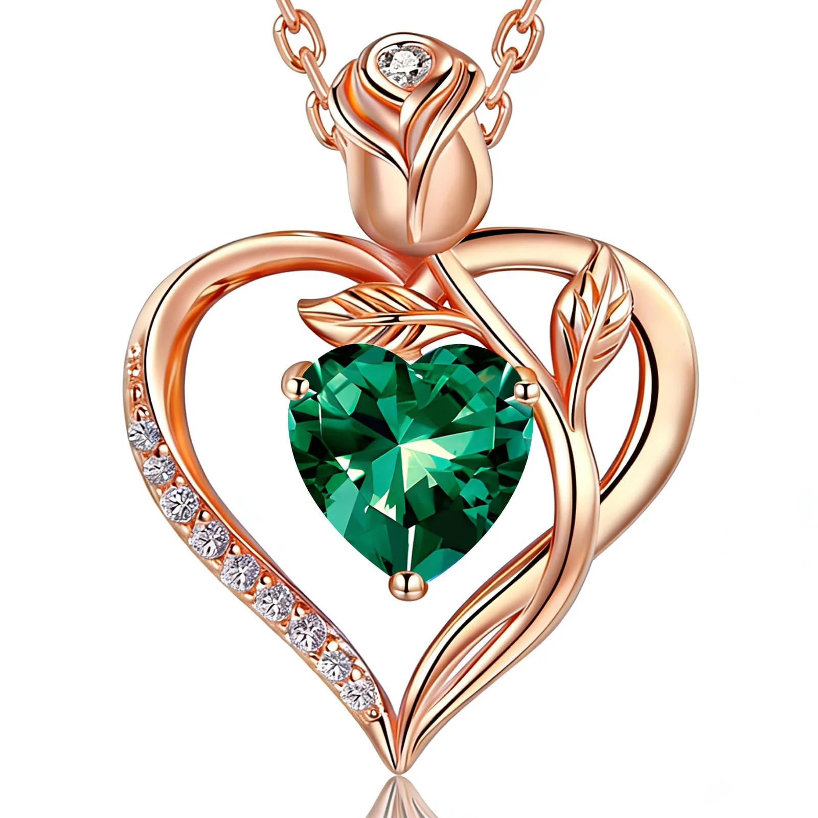 JACUPO Halskette Herz Rosa 1,2 Karat Moissanit Saphir Rubi Smaragd Labor Geburtsstein Damen 925er Silber Gold 18K D VVS1 Geschenk Geburtstag Valentinstag Gravur I Love You