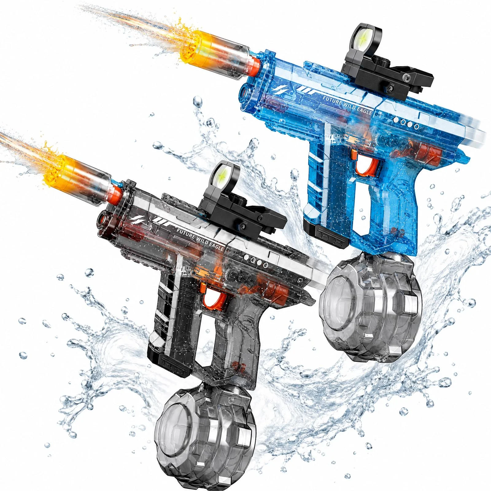 UROINT Elektrisch Wasserpistole für Kinder, Elektrische Wasser Pistole LED-Licht, Automatisch Spritzpistolen Water Gun Reichweite Bis Zu 10m Spielzeug für Erwachsene Jungen (Pistole 2er-Pack)
