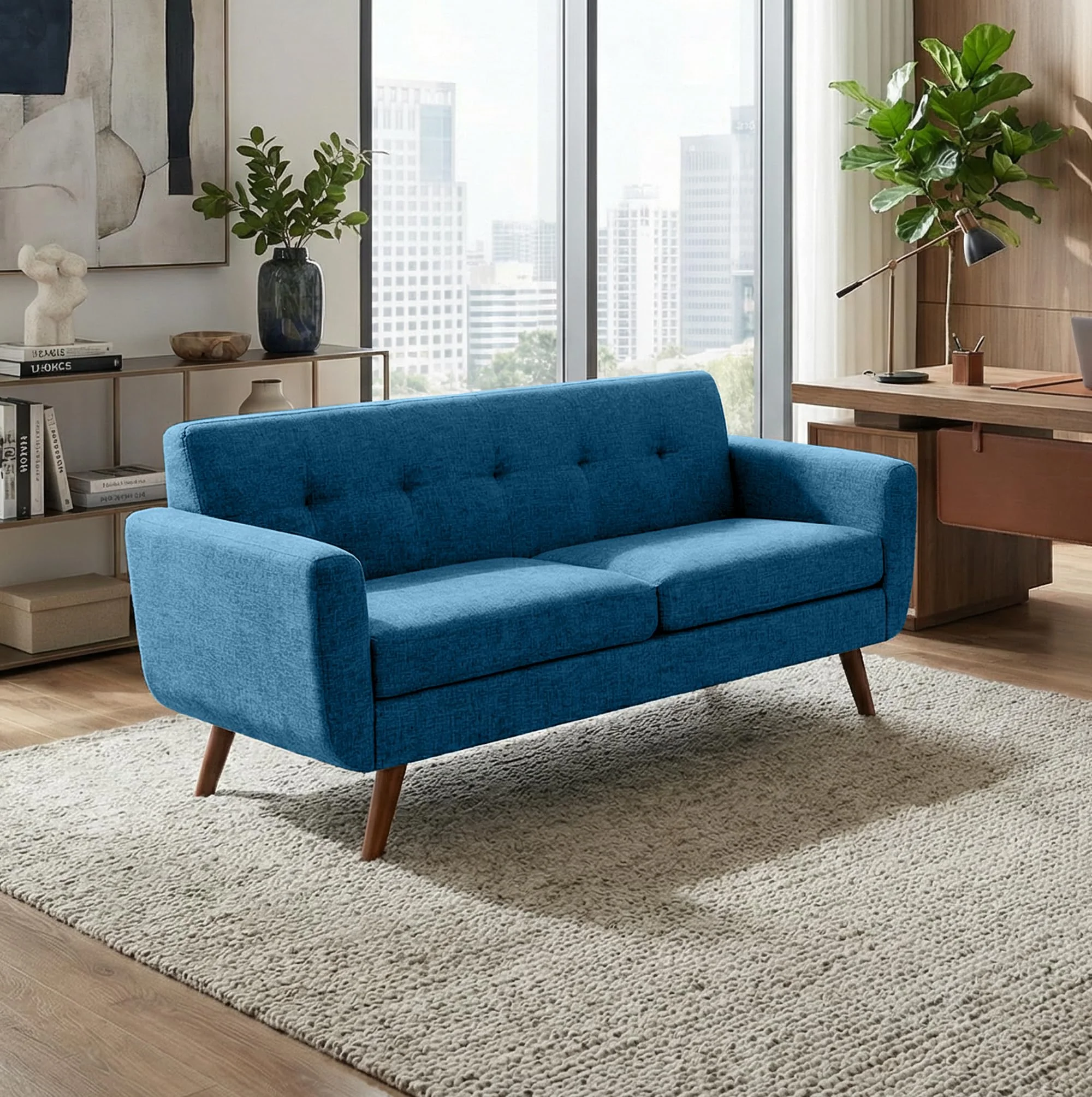 Kingfun Sofa 165 cm 2-Sitzer Modernes Kleines Sofa mit Holzfüßen in Gray, 2 Sitzer Cloud Couch mit Knopfheftung für Wohnzimmer & Schlafzimmer, Kleines Sofa mit für Büro & Apartment