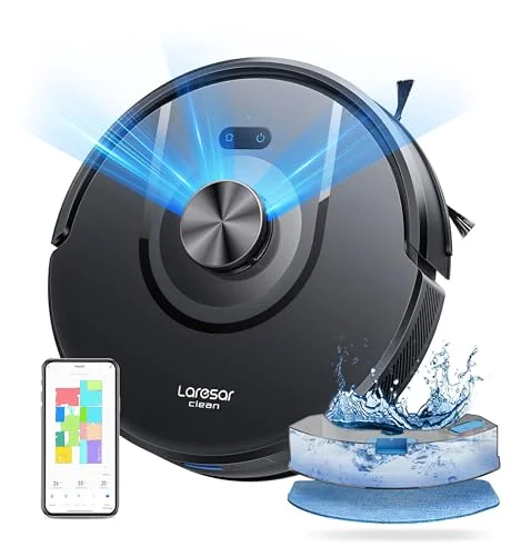 Laresar Clean 8000Pa Saugroboter mit Wischfunktion, 3 in 1 Staubsauger Roboter mit Laser Navigation, Roboterstaubsauger mit APP Steuerung 180 Min Laufzeit, Ideal für Tierhaare, Teppiche und Hartböden