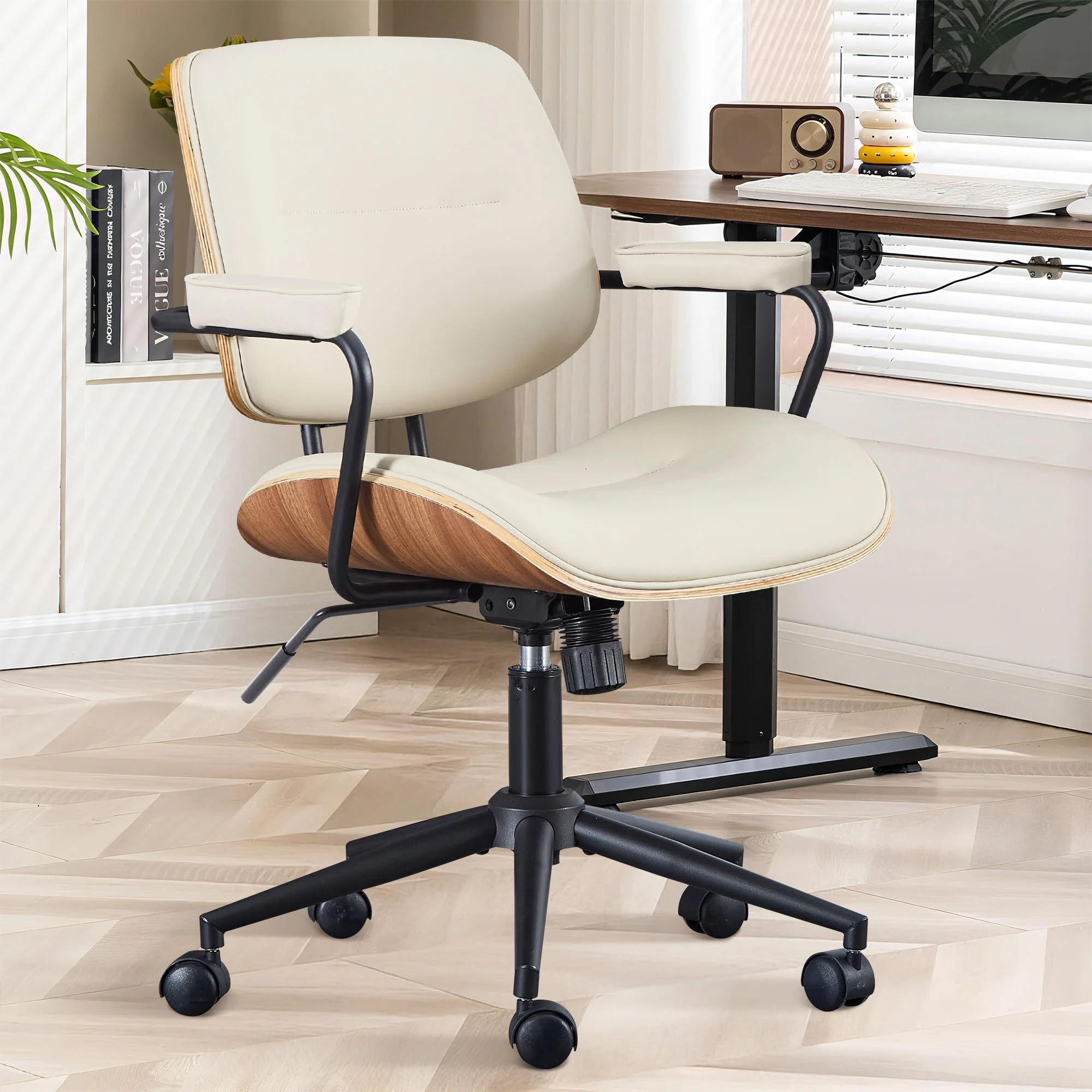 BERYTH Homeoffice Bürostuhl Ergonomisch Stuhl Drehstuhl mit Armlehne Medieval Modern Bürostuhl 360°Drehbar Höhenverstellbar Schreibtischstuhl, Arbeitszimmer, Schlafzimmer bis 136 kg Beige