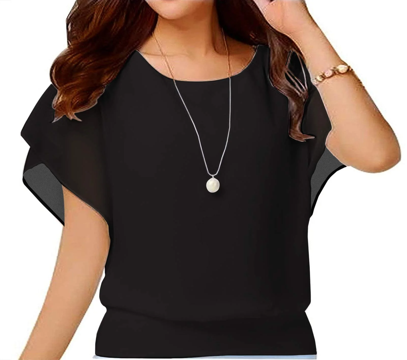 Yommay Damen Tops Sommer Locker Kurzarm Bluse Chiffon Elegante Leichte T-Shirts für Frauen Lässige Flowy Oberteile
