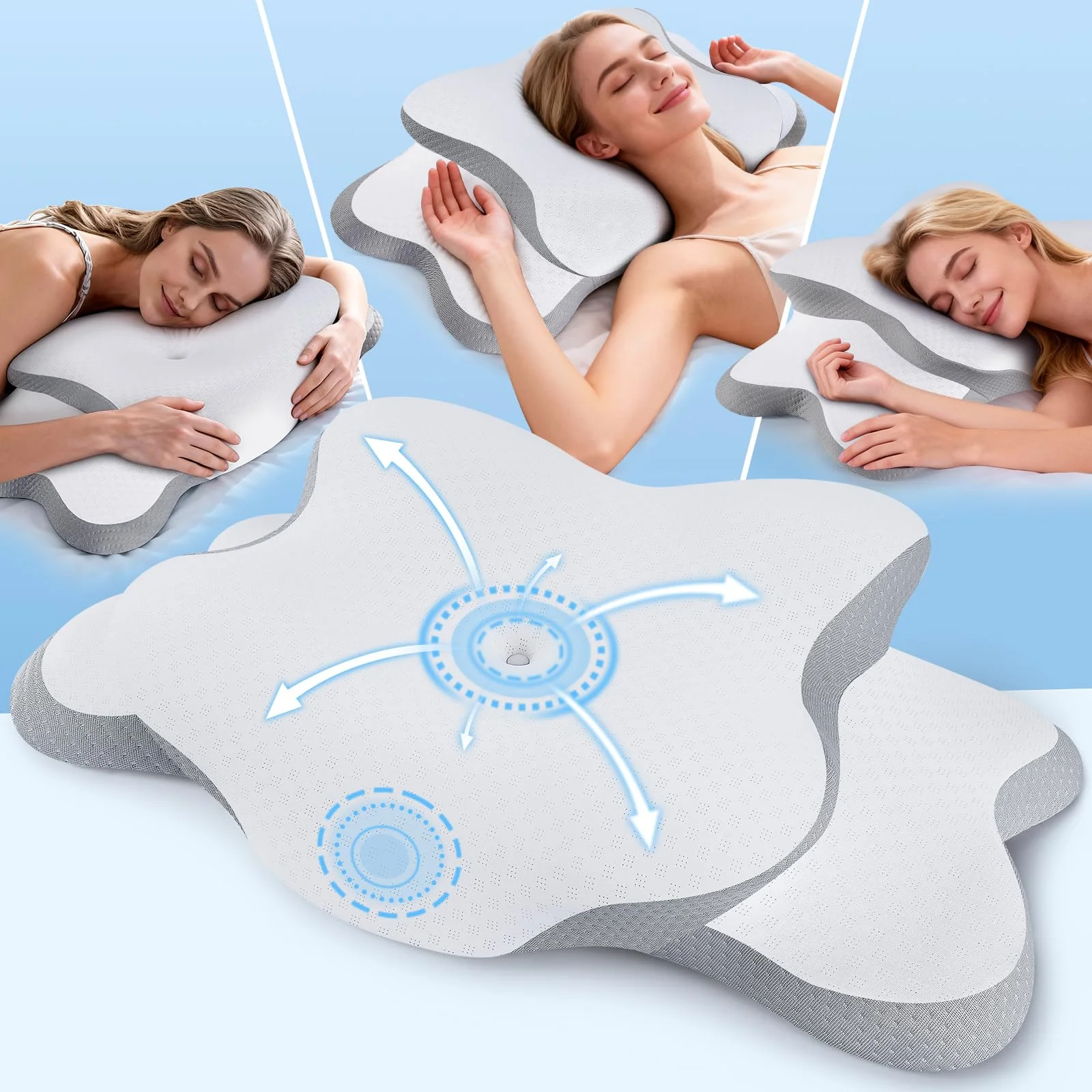 XSIVOD Orthopädisches Nackenkissen Kopfkissen - Ergonomisches Memory Foam Kissen mit Kühleffekt, Nackenstützkissen bei Schmerzen, Anti Schnarch Kissen für Seiten, Rücken & Bauchschläfer, Weiß